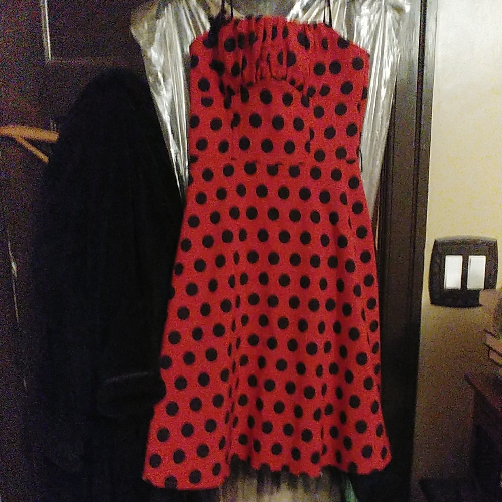 Spaghetti strap polka dot prom dress